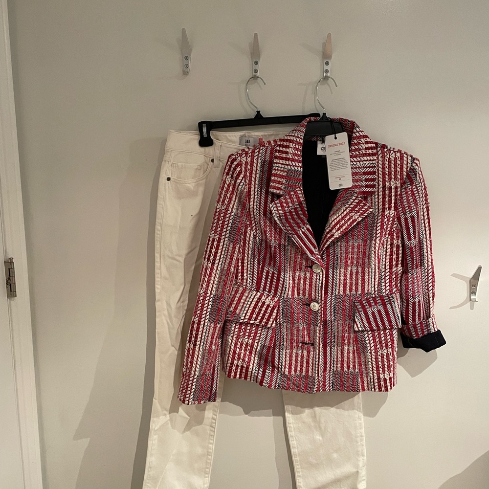 Cabi, Patchwork Blazer, colour- red, white and blue, size small